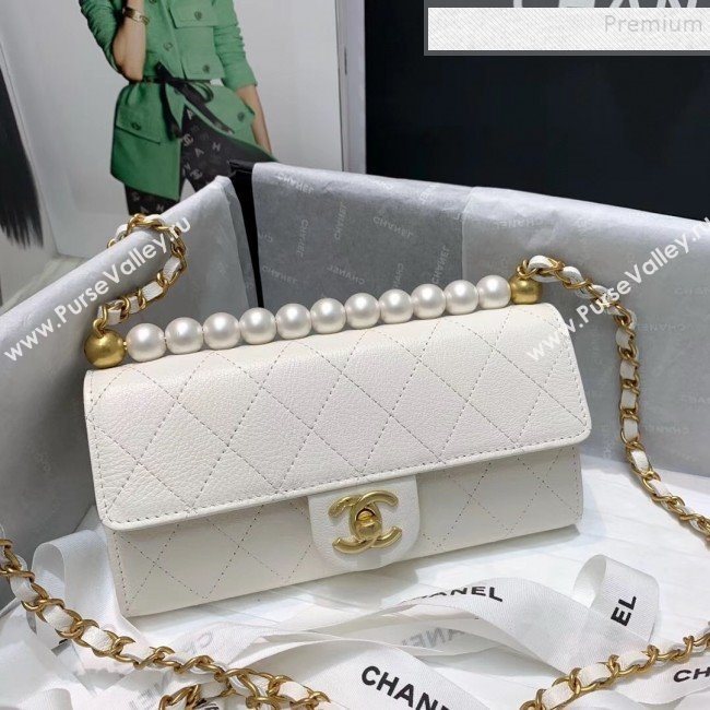 Chanel Quilted Leather Pearl Clutch with Chain AP1001 White 2019 (KAIS-9121318)