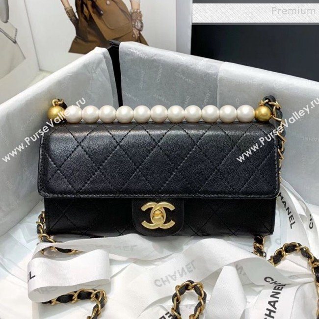 Chanel Quilted Leather Pearl Clutch with Chain AP1001 Black 2019 (KAIS-9121319)