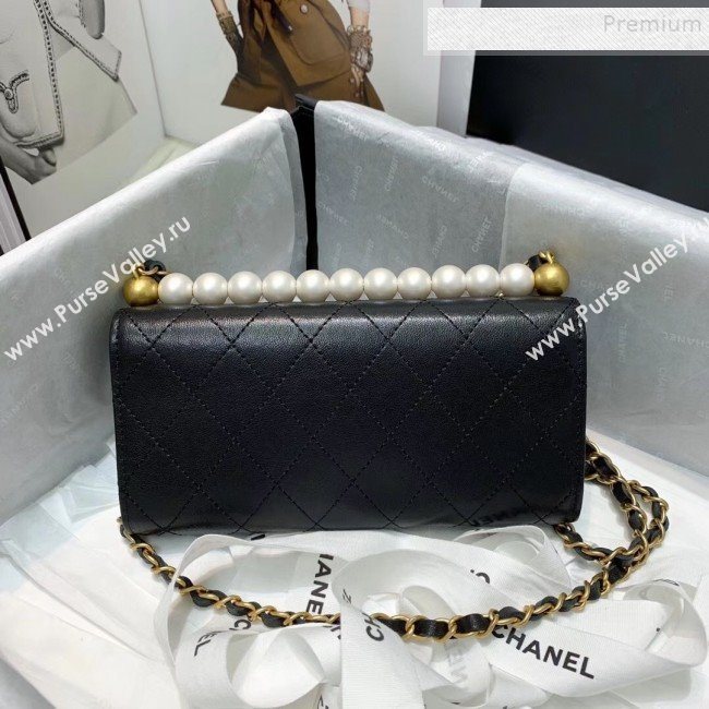 Chanel Quilted Leather Pearl Clutch with Chain AP1001 Black 2019 (KAIS-9121319)