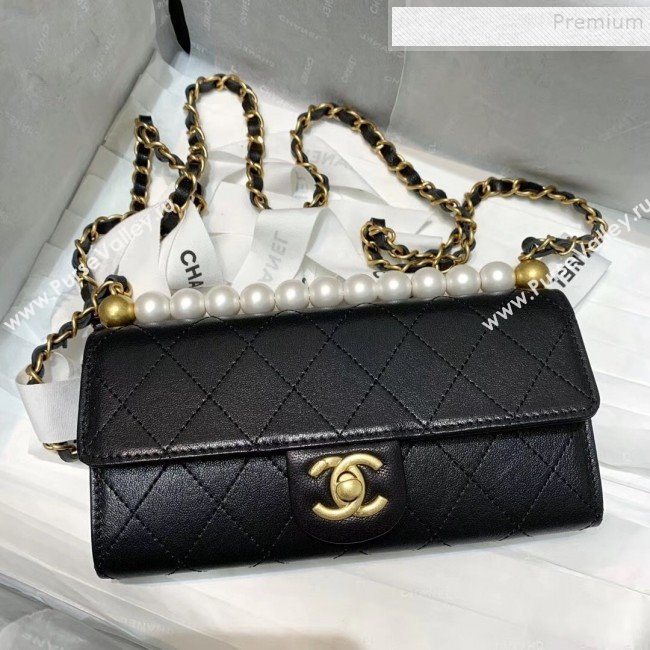Chanel Quilted Leather Pearl Clutch with Chain AP1001 Black 2019 (KAIS-9121319)