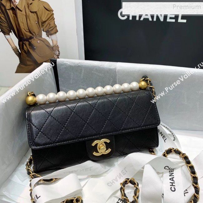 Chanel Quilted Leather Pearl Clutch with Chain AP1001 Black 2019 (KAIS-9121319)