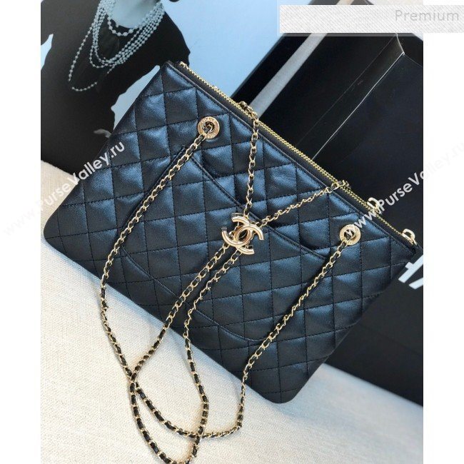 Chanel Quilted Shiny Lambskin Double Clutch with Chain AP1073 Black 2019 (FM-9121320)