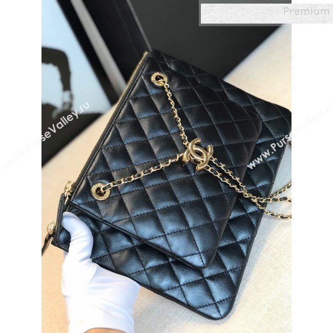 Chanel Quilted Shiny Lambskin Double Clutch with Chain AP1073 Black 2019 (FM-9121320)