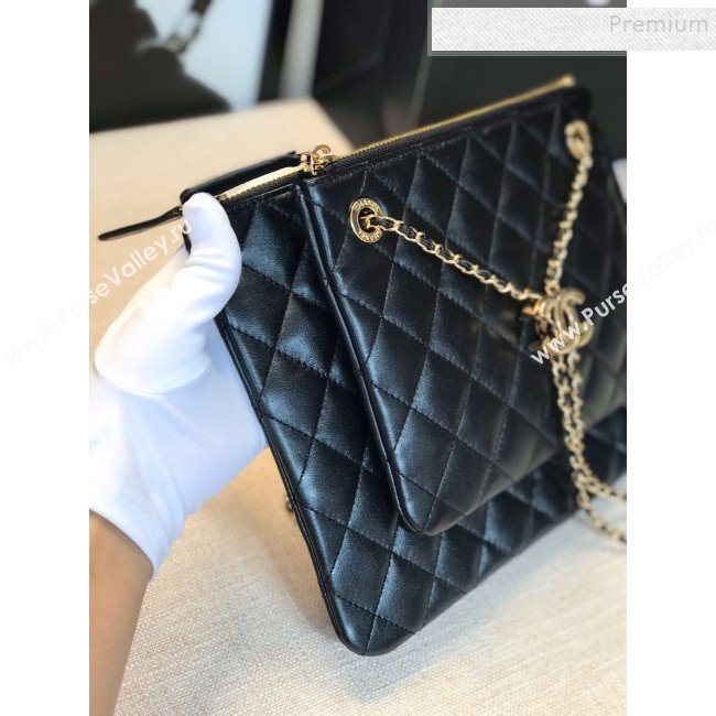 Chanel Quilted Shiny Lambskin Double Clutch with Chain AP1073 Black 2019 (FM-9121320)