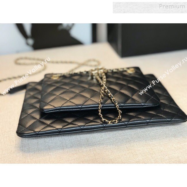 Chanel Quilted Shiny Lambskin Double Clutch with Chain AP1073 Black 2019 (FM-9121320)