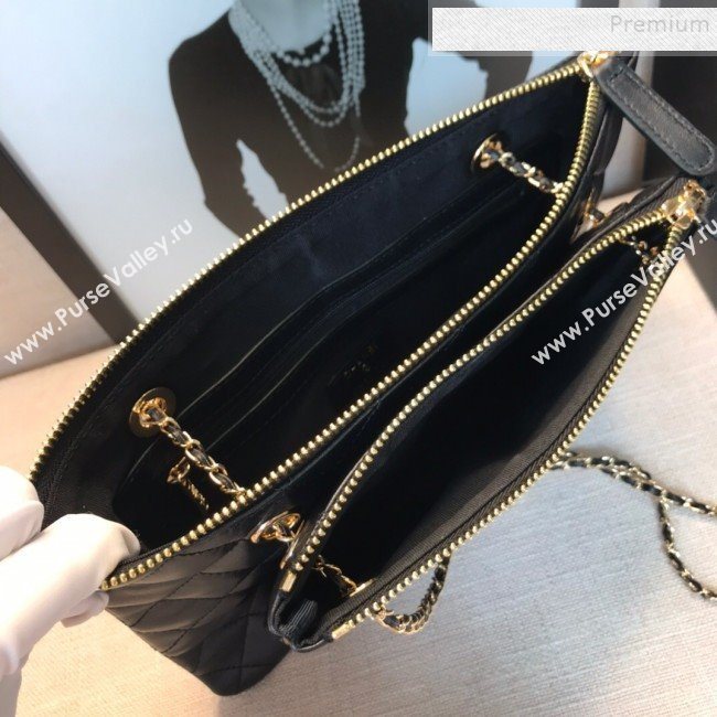 Chanel Quilted Shiny Lambskin Double Clutch with Chain AP1073 Black 2019 (FM-9121320)