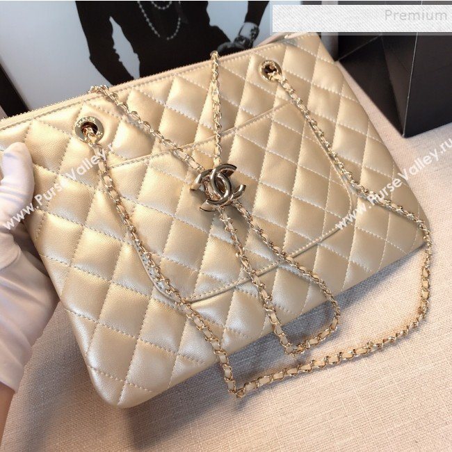 Chanel Quilted Shiny Lambskin Double Clutch with Chain AP1073 Gold 2019 (FM-9121322)