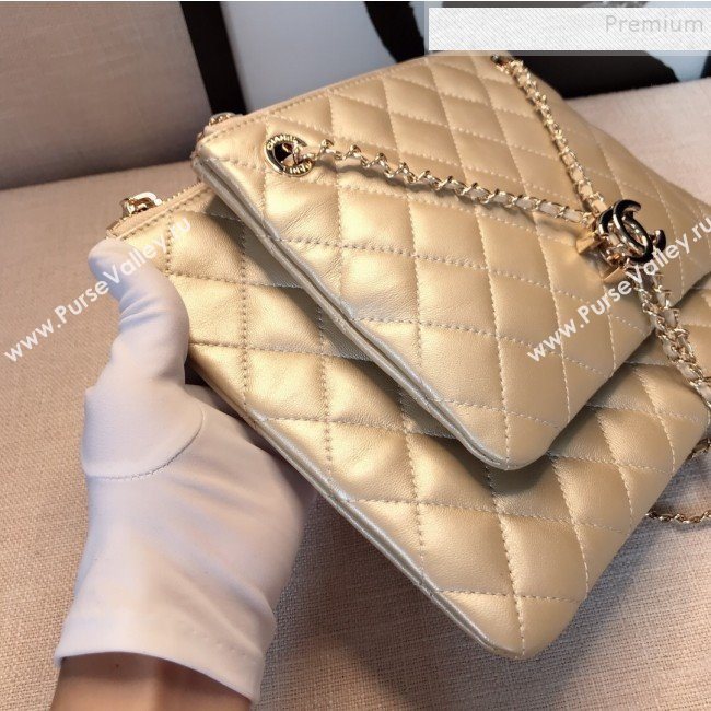 Chanel Quilted Shiny Lambskin Double Clutch with Chain AP1073 Gold 2019 (FM-9121322)