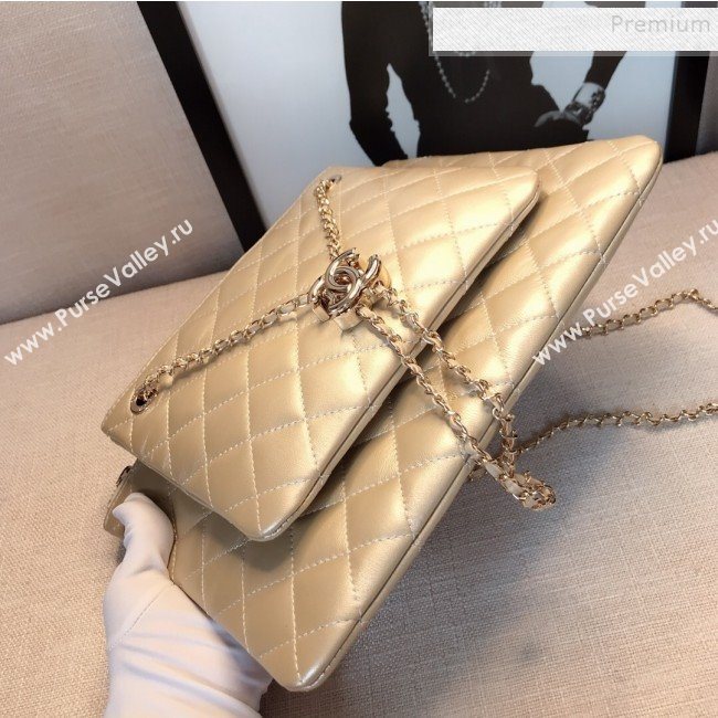 Chanel Quilted Shiny Lambskin Double Clutch with Chain AP1073 Gold 2019 (FM-9121322)