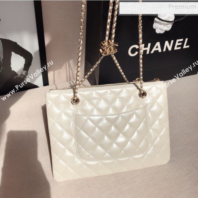 Chanel Quilted Shiny Lambskin Double Clutch with Chain AP1073 White 2019 (FM-9121321)