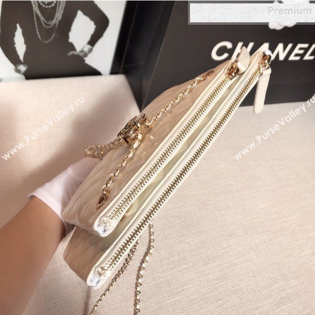 Chanel Quilted Shiny Lambskin Double Clutch with Chain AP1073 White 2019 (FM-9121321)