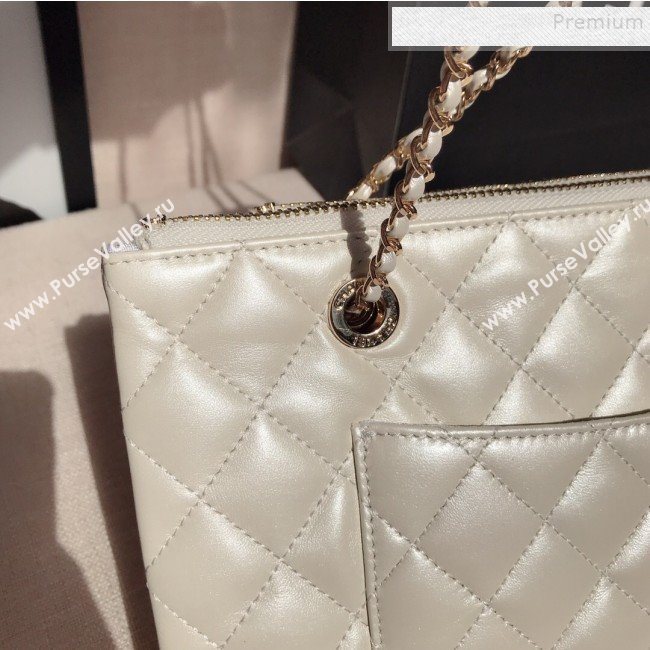 Chanel Quilted Shiny Lambskin Double Clutch with Chain AP1073 White 2019 (FM-9121321)
