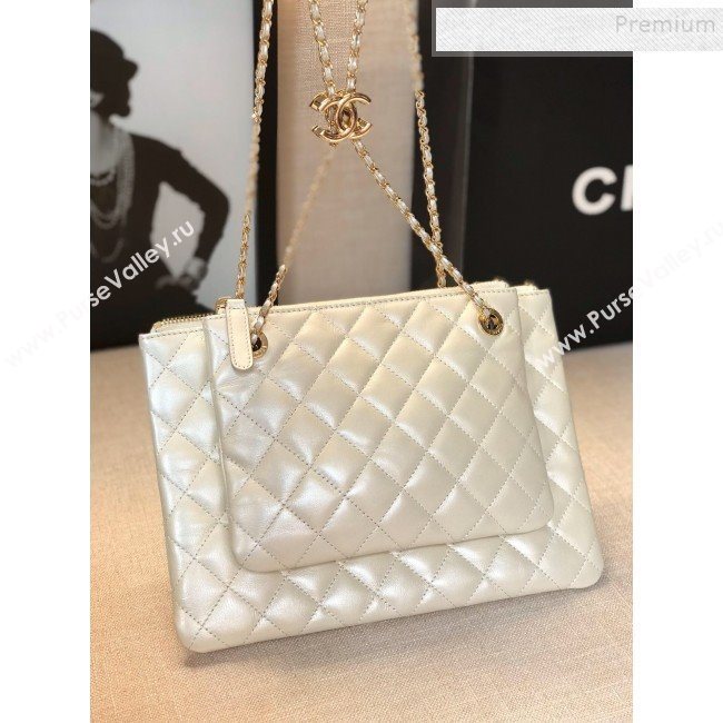 Chanel Quilted Shiny Lambskin Double Clutch with Chain AP1073 White 2019 (FM-9121321)