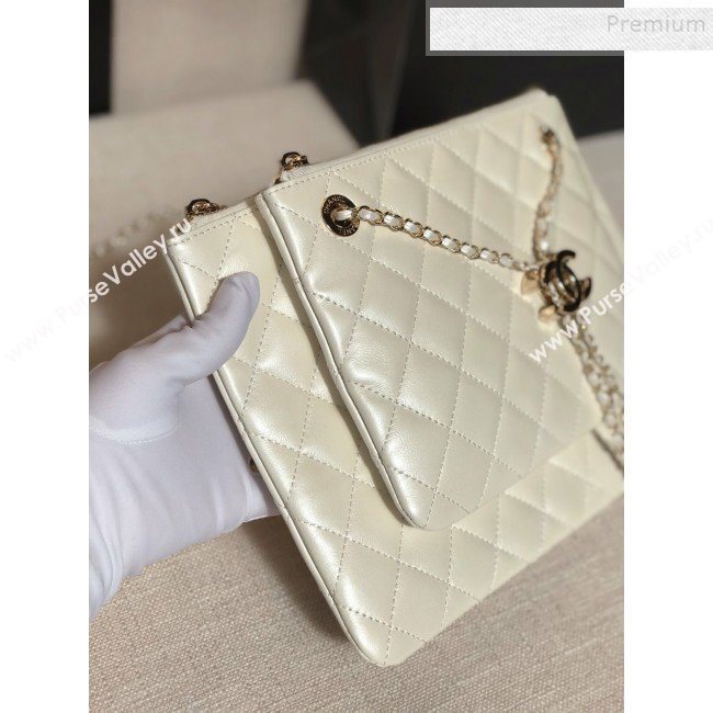 Chanel Quilted Shiny Lambskin Double Clutch with Chain AP1073 White 2019 (FM-9121321)
