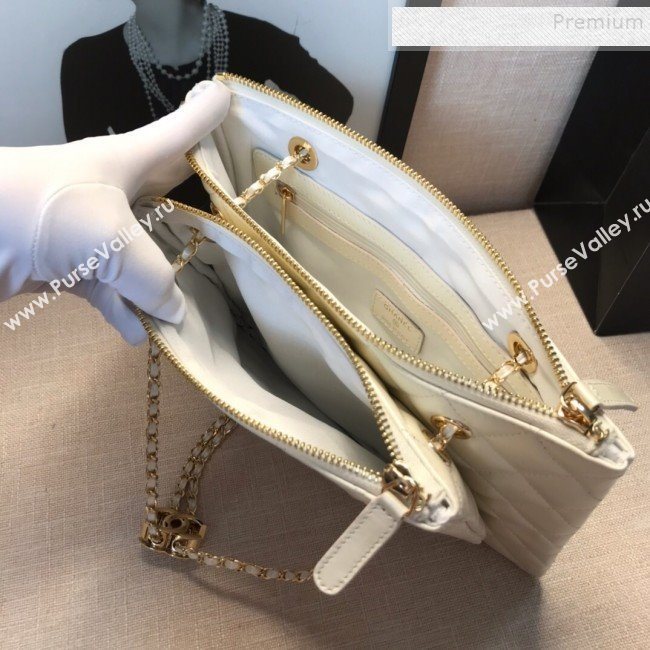 Chanel Quilted Shiny Lambskin Double Clutch with Chain AP1073 White 2019 (FM-9121321)