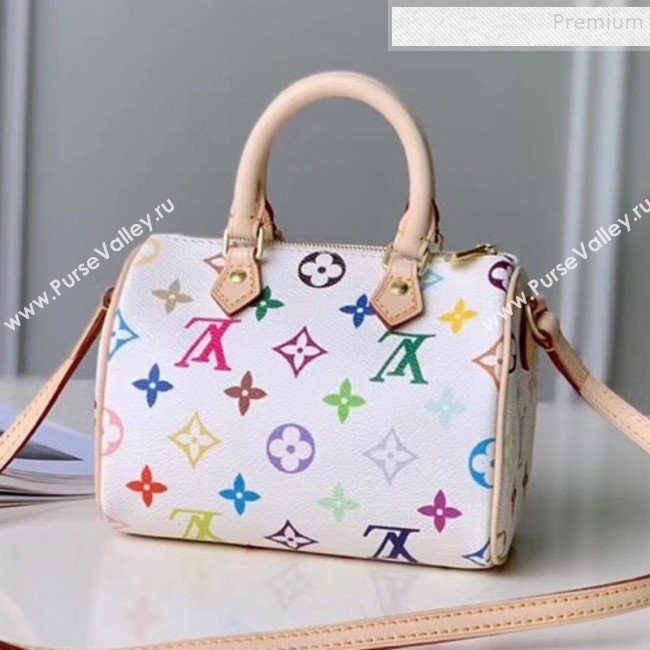 Louis Vuitton Colored Monogram Nano Speedy Top Handle Bag M61252 White 2019 (KIKI-9121324)