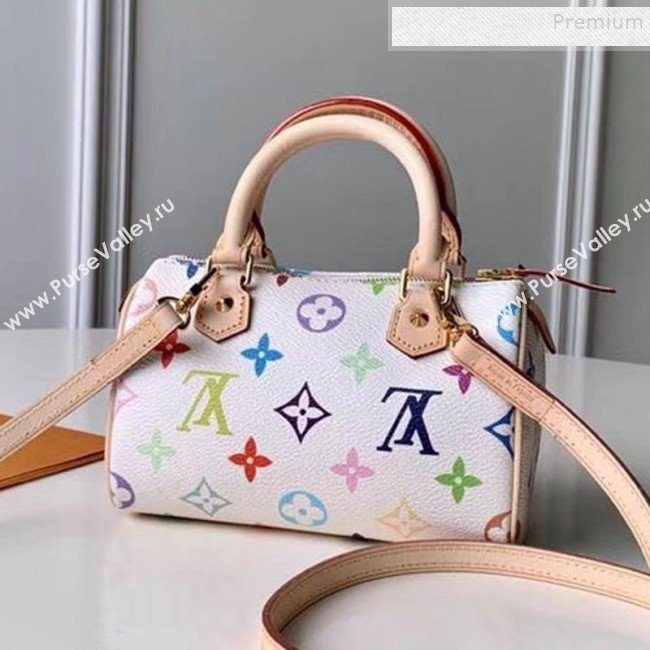 Louis Vuitton Colored Monogram Nano Speedy Top Handle Bag M92645 White 2019 (KIKI-9121325)