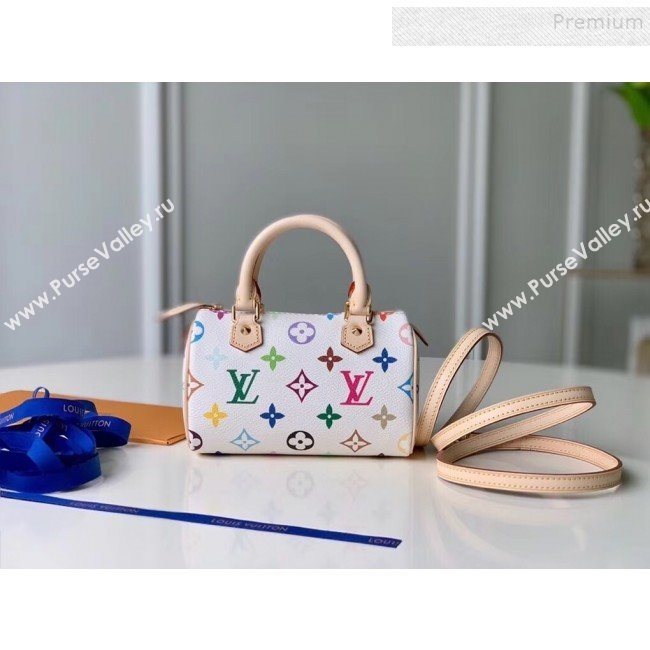 Louis Vuitton Colored Monogram Nano Speedy Top Handle Bag M92645 White 2019 (KIKI-9121325)