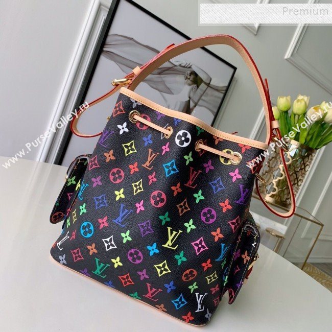 Louis Vuitton Colored Monogram Canvas Bucket Bag M42229 Black (KIKI-9121331)