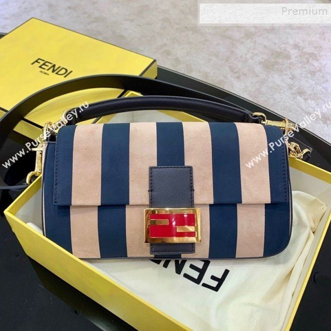 Fendi Baguette Medium Striped Leather Bag Light Brown/Blue 2020 (AFEI-9121420)