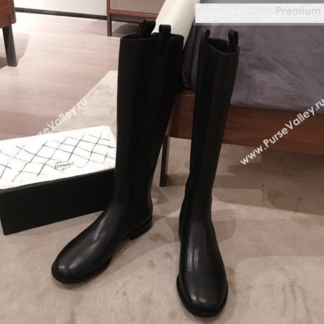 Chanel Leather Camellia Slip-on Flat High Boots Black 2019 (KL-9121623)