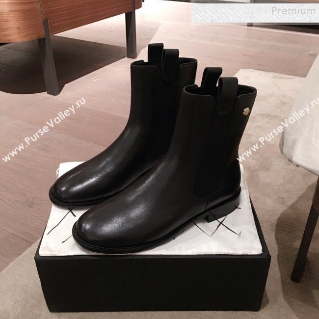 Chanel Leather Camellia Slip-on Flat Short Boots Black 2019 (KL-9121622)