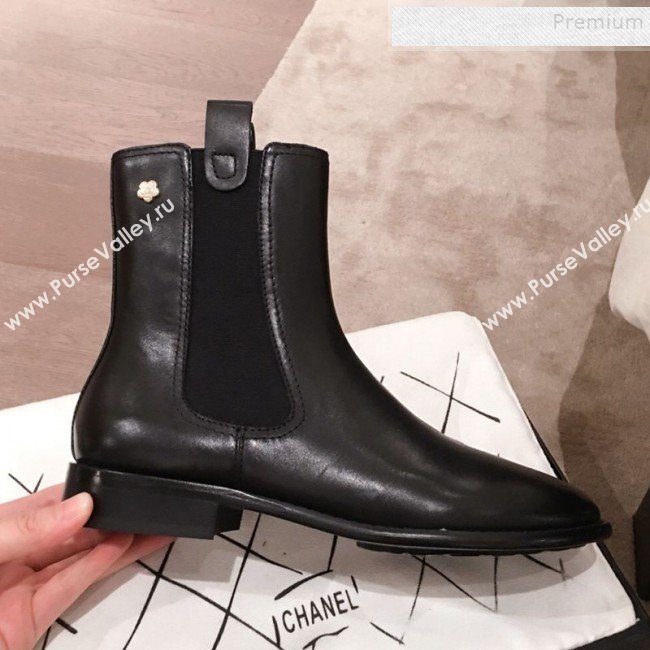 Chanel Leather Camellia Slip-on Flat Short Boots Black 2019 (KL-9121622)