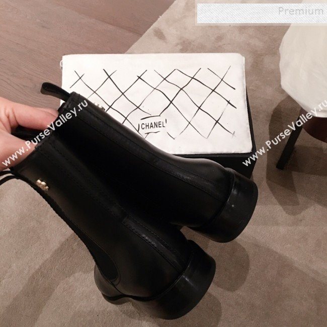 Chanel Leather Camellia Slip-on Flat Short Boots Black 2019 (KL-9121622)