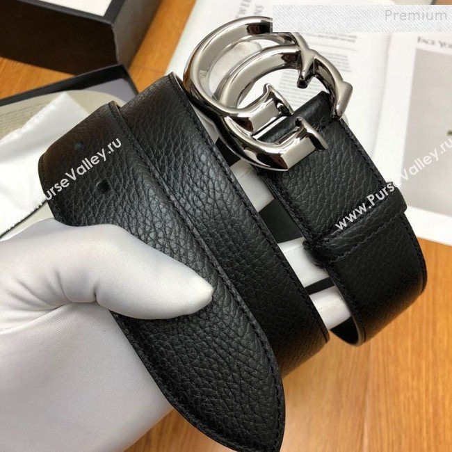 Gucci Grained Calfskin Belt 38mm with GG Buckle Black/Silver  (99-9121624)