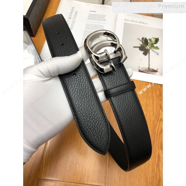 Gucci Grained Calfskin Belt 38mm with GG Buckle Black/Silver  (99-9121624)