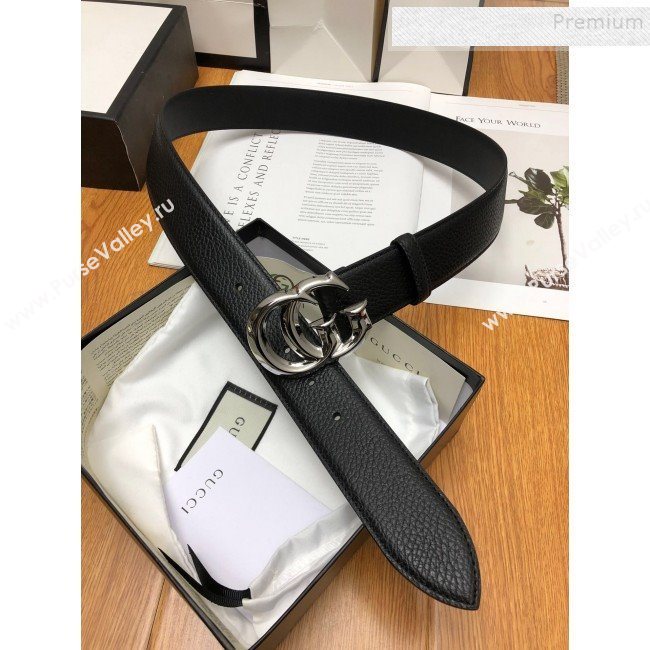 Gucci Grained Calfskin Belt 38mm with GG Buckle Black/Silver  (99-9121624)
