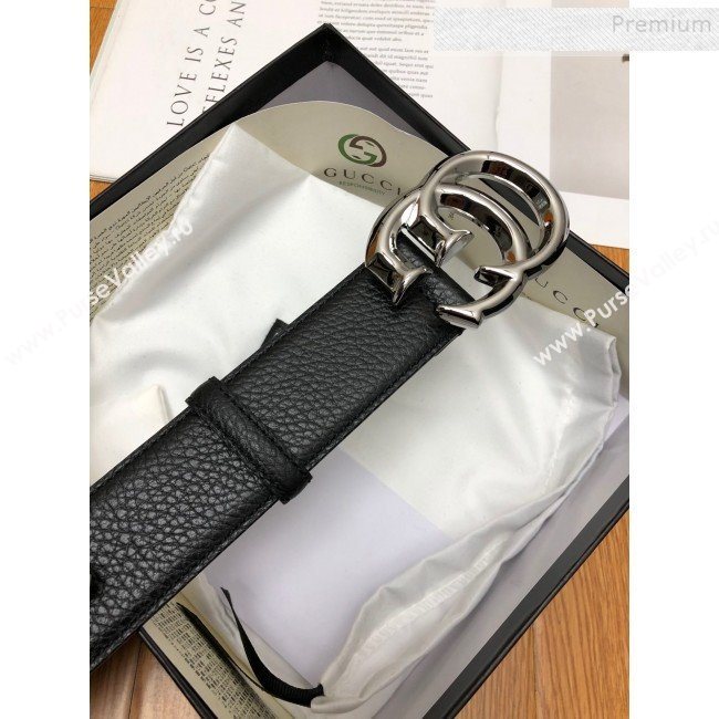 Gucci Grained Calfskin Belt 38mm with GG Buckle Black/Silver  (99-9121624)