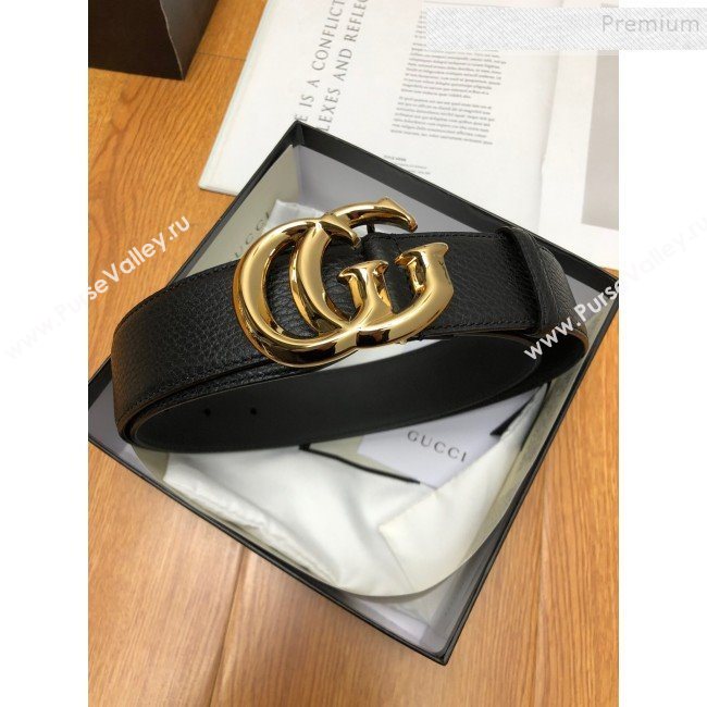 Gucci Grained Calfskin Belt 38mm with GG Buckle Black/Gold (99-9121625)
