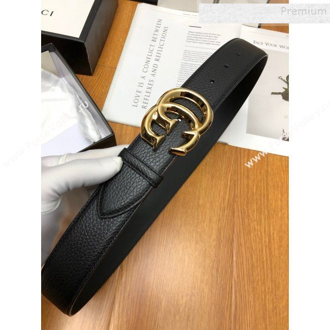 Gucci Grained Calfskin Belt 38mm with GG Buckle Black/Gold (99-9121625)