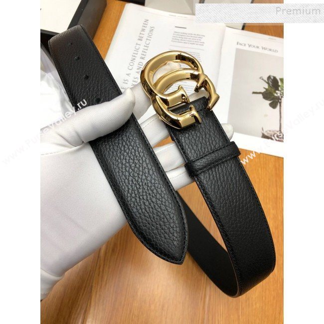 Gucci Grained Calfskin Belt 38mm with GG Buckle Black/Gold (99-9121625)