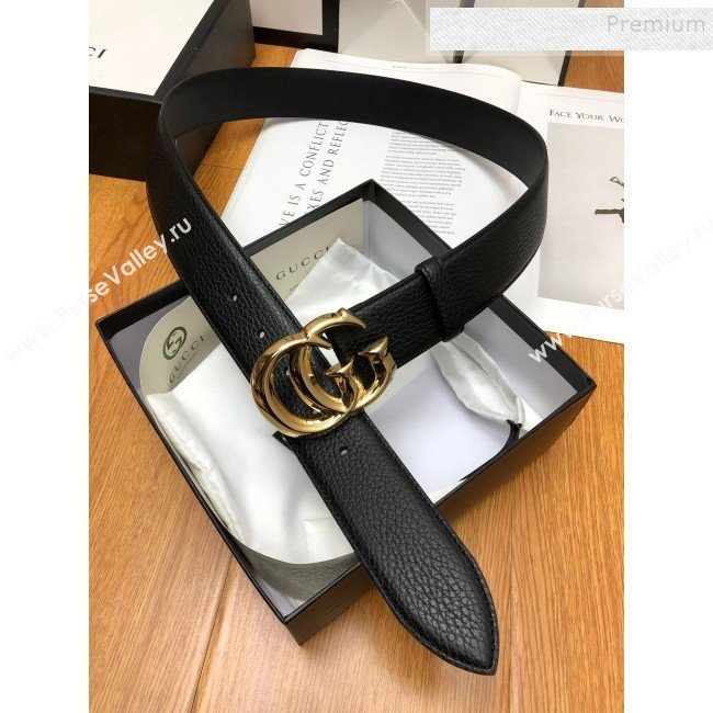 Gucci Grained Calfskin Belt 38mm with GG Buckle Black/Gold (99-9121625)