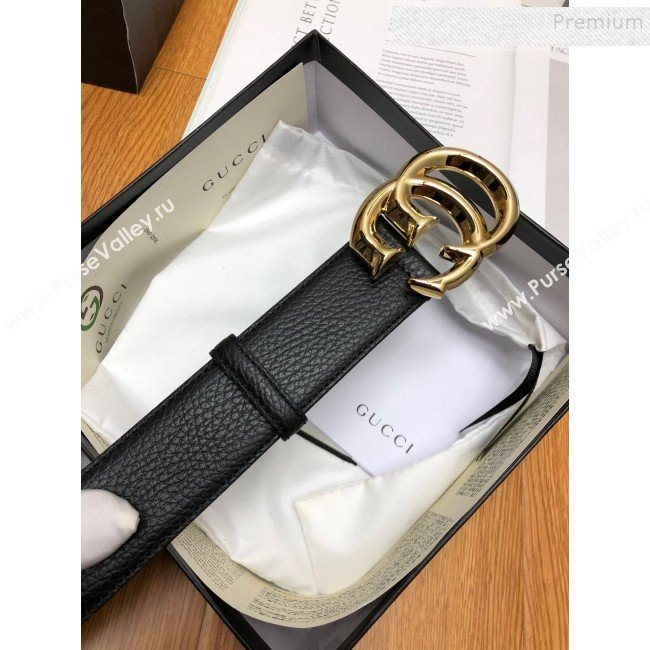 Gucci Grained Calfskin Belt 38mm with GG Buckle Black/Gold (99-9121625)