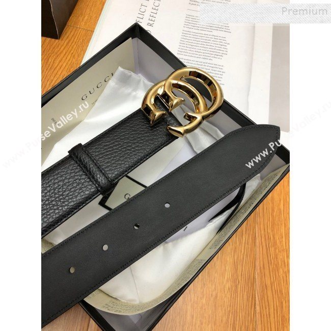 Gucci Grained Calfskin Belt 38mm with GG Buckle Black/Gold (99-9121625)