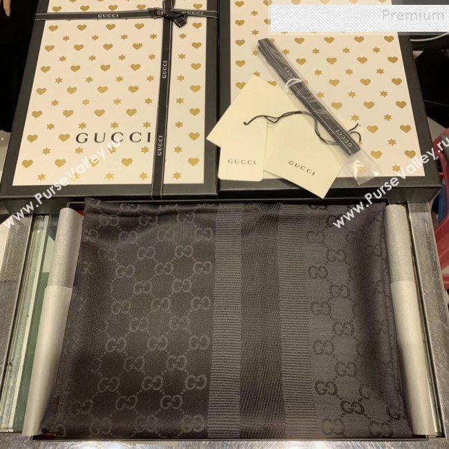 Gucci GG Wool Silk Scarf 70x195cm Black/Grey 2019 (WNS-9121627)