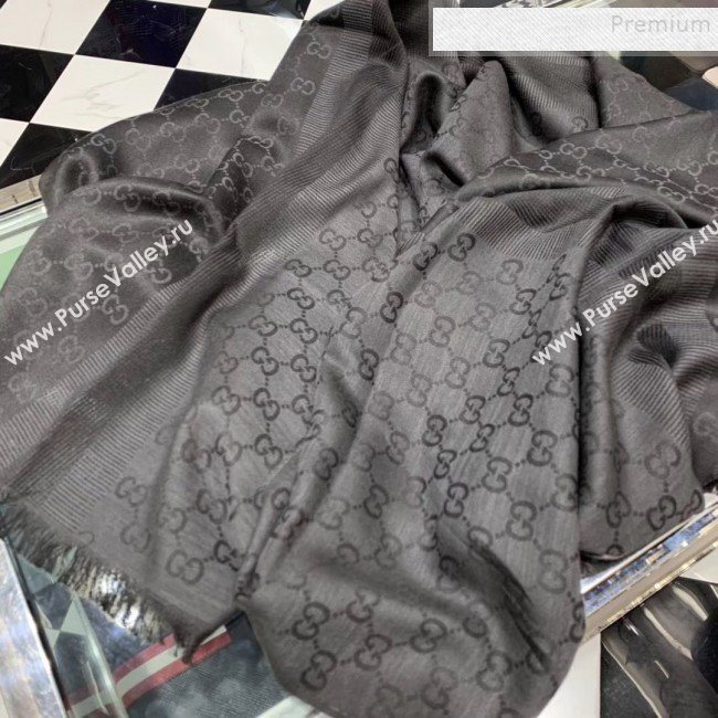 Gucci GG Wool Silk Scarf 70x195cm Black/Grey 2019 (WNS-9121627)