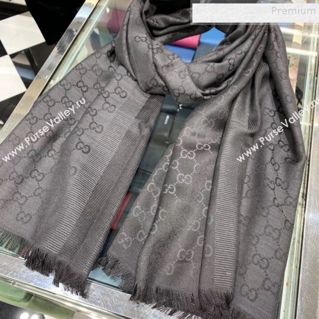 Gucci GG Wool Silk Scarf 70x195cm Black/Grey 2019 (WNS-9121627)
