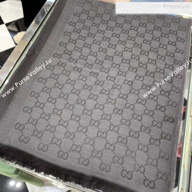 Gucci GG Wool Silk Scarf 70x195cm Black/Grey 2019 (WNS-9121627)