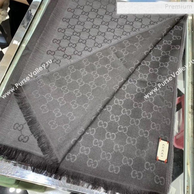 Gucci GG Wool Silk Scarf 70x195cm Black/Grey 2019 (WNS-9121627)