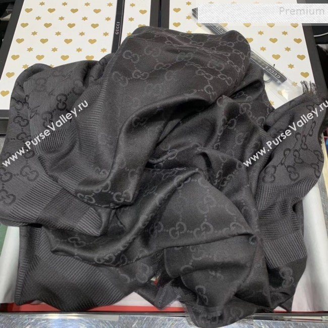Gucci GG Wool Silk Scarf 70x195cm Black/Grey 2019 (WNS-9121627)
