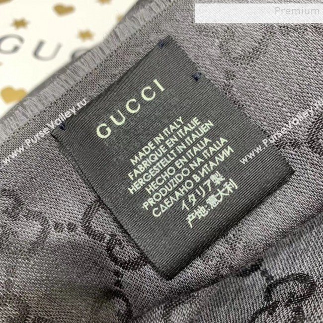 Gucci GG Wool Silk Scarf 70x195cm Black/Grey 2019 (WNS-9121627)