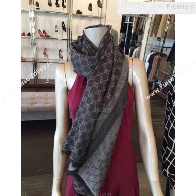 Gucci GG Wool Silk Scarf 70x195cm Black/Grey 2019 (WNS-9121627)