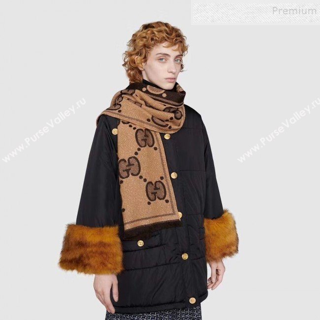Gucci GG Wool Jacquard Scarf 45x195cm Beige/Brown 2019 (WNS-9121626)