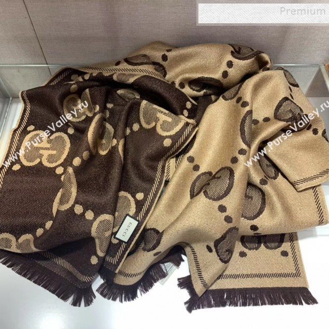 Gucci GG Wool Jacquard Scarf 45x195cm Beige/Brown 2019 (WNS-9121626)