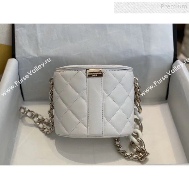 Chanel Quilted Lambskin Chain Round Vanity Case AS1355 White 2019 (SMJD-9121702)