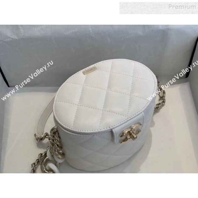 Chanel Quilted Lambskin Chain Round Vanity Case AS1355 White 2019 (SMJD-9121702)